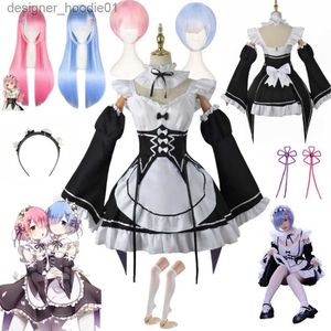 cosplay Anime Costumes Ram Rem Lolita Maid role-playing in a different world from zero to women reliving Lolis Halloween party outfitC24320