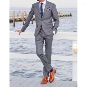 Men's Suits Costume Homme Grey Slim Fit 2 Pcs Jacket Pants Set Single Breatsed Notch Lapel Wedding Outfits Full High Quality