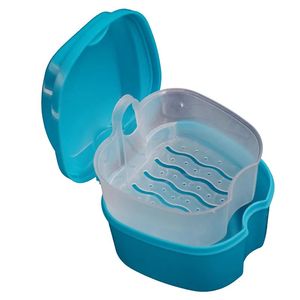 Denture Bath Box Organizer Dental False Teeth Storage Box with Hanging Net Container Cleaning Teeth Cases Artificial Tooth Boxes- for Dental False Teeth Storage