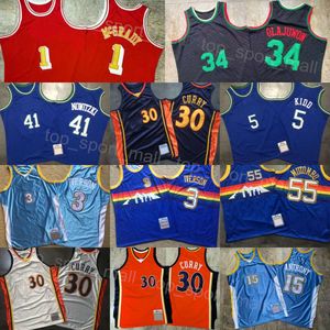 Autêntico Retro Basquete Dikembe Mutombo Jerseys 55 Carmelo Anthony 15 Allen Iverson 3 Hakeem Olajuwon 34 Tracy McGrady Stephen Curry 30 Dirk Nowitzki Jason Kidd