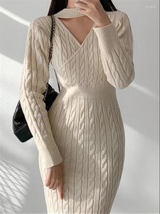 Casual Dresses Knitted Sweater Dress Women Clothing Winter Warm Vintage Autumn Korean Woman Solid 2024 Thick Elegant Bodycon Vestiido