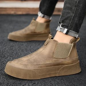 Stivali stivali in pelle uomini scarpe slip casual su stivali di brevetto lavoro la caviglia retrò botas vendita calda hombres botas autunno