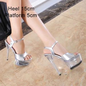 Dress Shoes New Sexy Versatile Fashion Womens 15cm Thin Heel Transparent Catwalk High Heels Crystal Sandals Model PerformanceGA4D H240321