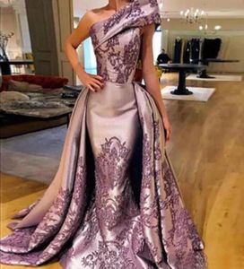 Fashion One Shoulder Evening Dresses Light Purple Satin Appliques Mermaid Prom Gowns Summer Formal Girls Pageant Dress8626413