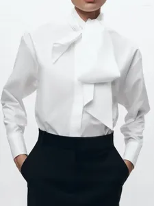 Damenblusen 2024 Frühling weiße Hemden für Frauen Popeline Langarm Bogenkragen Bürodame einfache Art und Weise transparente Blusenoberteile