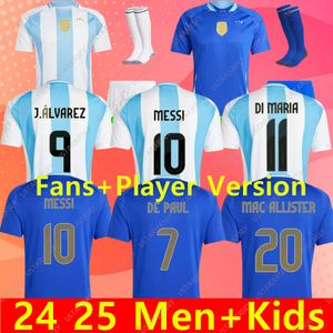 Messis Arjantin Futbol Forması 2024 Copa America Kupası Camisetas Kids Kit 2025 Milli Takım 24/25 Evde Futbol Gömlek Oyuncu Versiyonu Di Maria Lautaro Martinez