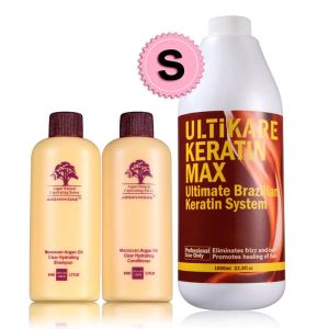 Behandlungen Brasilianische Keratin-Haarbehandlung, 1000 ml, glattes Haar, 8 % Formaldehyd + kostenloses Reise-Arganmidasöl, Haarshampoo + Spülung, Set