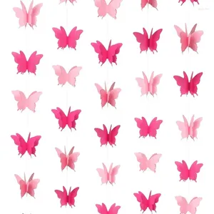 Party Decoration 4Pcs Pink Butterfly Hanging Garlands 3D Paper Bunting Banner Girls Birthday Wedding Baby Shower Home Flag Decor