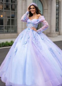 Stunning Princess Quinceanera Dresses with Detachable Sleeve Prom Gowns With Lace Appliques Beaded Sweet 15 Masquerade Dress