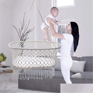 Bedroom Furniture Cozy And Safe Baby Hammock Cradle Swing Bed Born Hanging Woven Basket In White - Perfect For Infants 0-6 Months Ca Dhcih