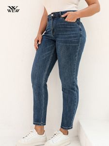 Plus Größe BoyFriend Damen Jeans 6XL Mode Gerade Vintage Mittlere Taille Volle Länge Hosen Weibliche Stretchy Jeans für Mama Hosen 240315