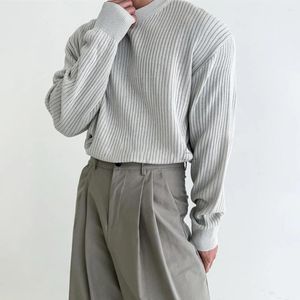 Suéter masculino de cor sólida com rosca, gola redonda, suéter de malha sem gênero, outono inverno, moda casual, solto, simples, unissex