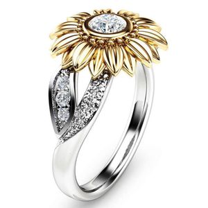 Chiński styl dwustronny słonecznikowy pierścień mody z diamentami