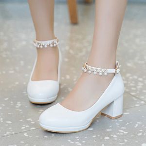 Boots White Women Wedding Shoes Crystal Preal Ankle Strap Bridal Shoes Woman Dress Shoes Seay Pumps Sweet Party Shoes 6933