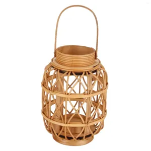 Titulares de vela Handmade Bamboo Lantern Holder Stand Table Peça Central Castiçal de Vime para Aniversário Sala de Jantar Decoração de Casamento