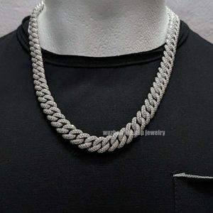 Moissanite D Color Hiphop Chain 12mm Sterling 925 Silver VVS Dual Rows Round Cut Diamond Moissanite Cuban Link Chain Necklace