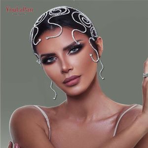 Youlapan Rhinestone Chain Headband 신부 웨딩 액세서리 수제 불규칙한 크리스탈 헤어 후프 신부 들러리 선물 HP620