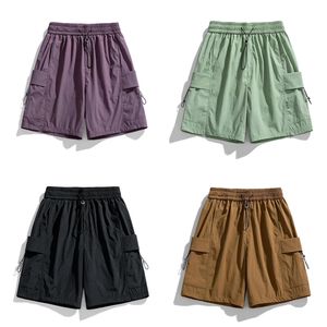 Men's Summer Shorts - Solid Elastic High-Waisted Design with Pockets, Casual Workwear Trousers, Loose Fit, England Style, Fashionable Pants