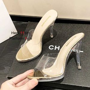 Dress Shoes 11CM Pointed End Slippers Transparent PVC Sexy High Heels Summer Jelly Crystal Sandals Plus Size Fashion Everyday WomenSHGB H240321