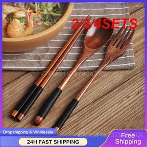 Set di stoviglie 2/3/4 SET Cucchiaio da zuppa in legno naturale realizzato artigianalmente con utensili ecologici in legno a manico lungo