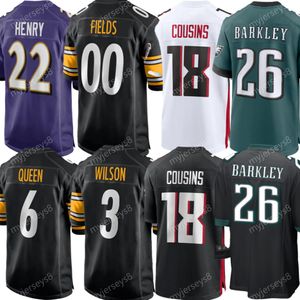 2024 Fotbollsspelare New Move Jersey Phi Saquon Barkley #26 Bal Derrick Henry 22 Justin Fields 00 Pits Russell Wilson 3 Kirk Cousins ​​18 Falc Team Syched Number