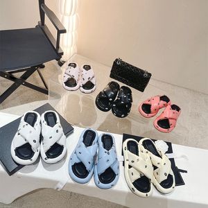 Designer Summer Woman Slippers Metallic Slide Sandals Brodery Mules Women Low Heel Flip Flops Casual P Sandal Summer Chunky