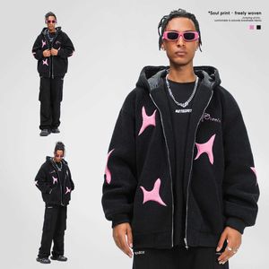 GTS Thickened American Lamb Sweater Coat with Star Embroidery Academy Fashion Brand Hoodie Cardigan