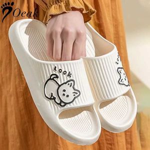 Chinelos 2024 verão mulheres banho plataforma grossa antiderrapante casa gato dos desenhos animados flip flops sandálias de praia senhoras slides indoor ao ar livre h240325