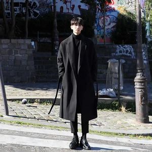 Erkek trençkotları kış düz renkli gevşek orta uzunlukta yün ceket Kore versiyonu moda sıradan hırka erkekler