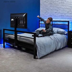 Outros suprimentos de cama Estrutura de cama moderna Playpot e estação de TV giratória Armação de malha de metal 2110701 38 x 56,3 x 78,5 tamanho completo preto Y240320