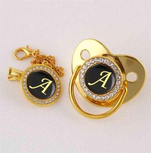 Luxury Golden Initial Letter A BlingBling Baby Pacifier with Chain Clip Newborn Baby Dummy Food Grade Silicone Pacifier Soother 217765240