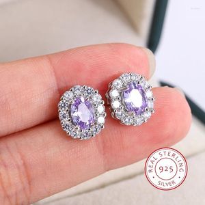 Orecchini a bottone 2024 zircone rotondo color lavanda per le donne Squisita festa di fidanzamento in argento sterling 925