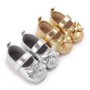 Baby Girl Pu Buty Złote Silver Bling Princess Sofe Sole Little Toddler First Walkers 240313