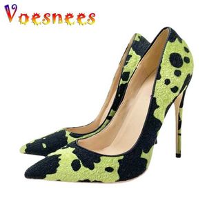 Dress Shoes New Camo Graffiti High Heels 12CM Pointed Thin Heel Banquet Pumps Versatile Women Shallow Cut Single Model Fashion Show H240325