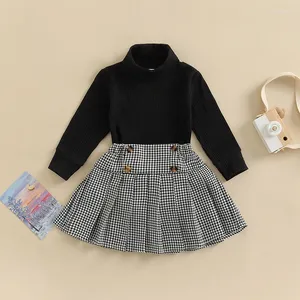 Kleidung Sets 2 stücke Kleinkind Baby Mädchen Pullover Anzug Mode Langarm Sweatshirts Plaid A-linie Rock Kinder Baumwolle Kleidung