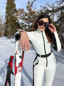 Sets uylylan weiß ein Stück Ski -Overall verdicken Winter warme Frau Snowboard Skise Outdoor Sport Ski -Hose Reißverschluss Reißverschluss Ski Kee