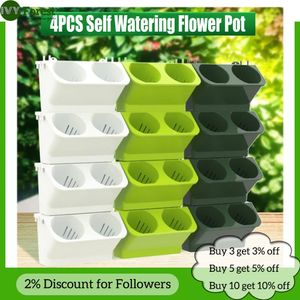 4st Self Watering Flower Pot Vertical Garden Planter Pocket Wallmontered Succulents Plant Bonsai Pot Home Balkony Decoration 240311