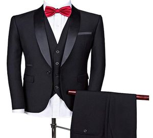 Solovedress Black Three Business Party Men Suits Shawl Lapel Blazer Custom Made Wedding Groom Tuxedos Slim Fit Jacket P5855296