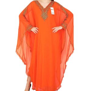 Mais recente linda manga borboleta até o chão kaftan boa qualidade tecido georgette vestido de festa para mulheres roupas femininas