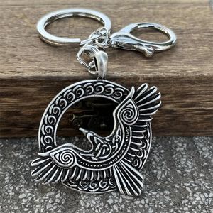 Schlüsselanhänger Vintage Metall Wikinger Rabe Schlüsselanhänger Zubehör Nordisches Krähenamulett Talisman Schlüsselanhänger