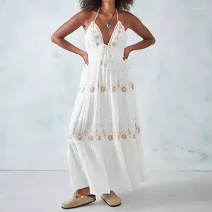 Casual Dresses Bohemian Beach Long Dress for Women 2024 Summer V Neck Backless Harter Birthday Party Vestidos de Mujer