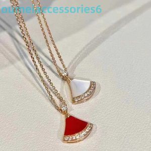 2024 Jewelry Designer Brand Pendant Necklaces Skirt Necklace Collar Chain Fan-shaped White Fritillaria Red Agate Small Account Live Broadcast