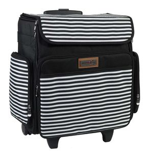 Allt Mary Rolling Craft Bag, Black White Stripe Papercraft Tote With Wheels Scrapbook Art Storage Organizer Case Iris Boxes, Supplies and Accessories -