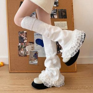 Women Socks Lace Ruffle Knit Y2K Aesthetic Punk Gothic Lolita Kawaii Boot Cuffs Stockings For Autumn Winter