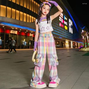 Set di abbigliamento Ragazze Hip Hop Jazz Abbigliamento Lettera Stella Stampa Crop Top Pantaloni scozzesi larghi Bambini Costumi per bambini Performance di danza di strada