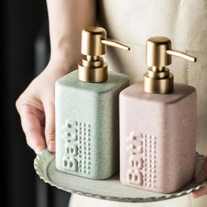 Flytande tvål dispenser 360 ml keramisk kropp tvätt hand sanitizer press flaska el badlotion tom underflask