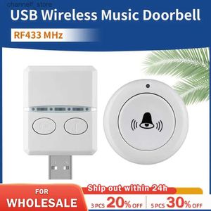 Dörrklockor Trådlös dörrklocka USB Doorbell DC 5V RF433 MHz Parad fjärrkontroll 30 Rington Volym Justerbar sängvård Ring för Home Outdoor Usey240320