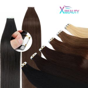 Extensões de fita reta em extensões de cabelo fita de trama de pele em extensões de cabelo adesivo invisível 100% cabelo humano real cor natural 26 polegadas