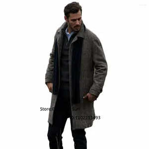 Ternos masculinos king lã trench coat para homens espinha de peixe único breasted jaqueta de rua alta casacos femininos inverno homem masculino