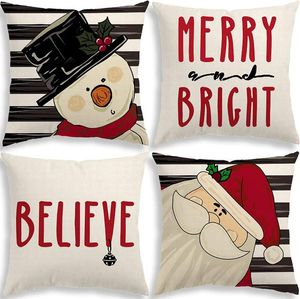 Pillow Case Christmas Covers 18x18 Zestaw 4 na dekoracje paski Wesołych Bright Uwierz Świętego Mikołaja Snowman